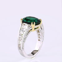 14K Two Tone Cushion Cut Green Emerald Lab Gemstone Ring with Brilliant Cut Diamond Accents - 7.55 Carat Total Weight - Covaloro Fine Jewelry