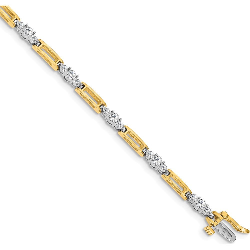 14K Two-Tone Diamond Bar Link Tennis Bracelet with Round Diamonds - 2.1mm & 3.2mm - 2.1 Carat Total Diamond Weight by Monteluci Fine Jewelry
