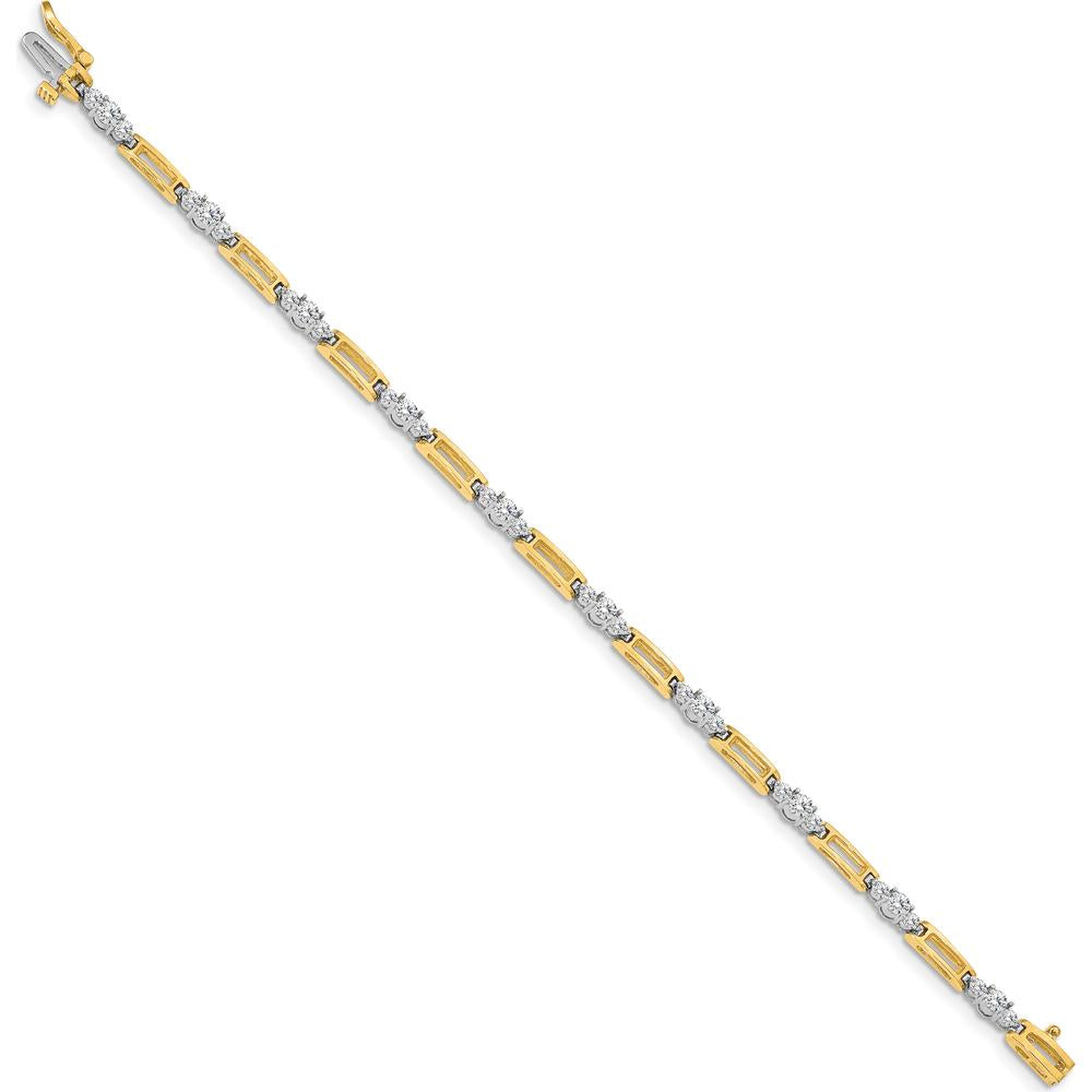 14K Two-Tone Diamond Bar Link Tennis Bracelet with Round Diamonds - 2.1mm & 3.2mm - 2.1 Carat Total Diamond Weight by Monteluci Fine Jewelry