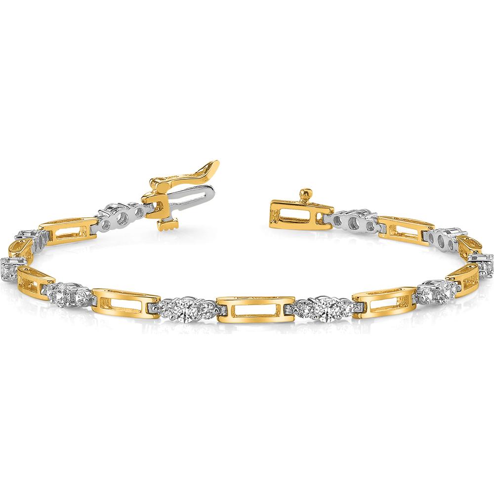 14K Two-Tone Diamond Bar Link Tennis Bracelet with Round Diamonds - 2.1mm & 3.2mm - 2.1 Carat Total Diamond Weight by Monteluci Fine Jewelry