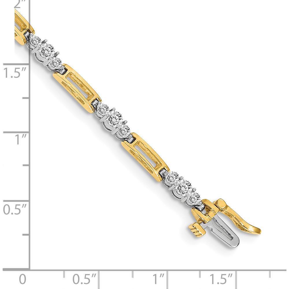 14K Two-Tone Diamond Bar Link Tennis Bracelet with Round Diamonds - 2.1mm & 3.2mm - 2.1 Carat Total Diamond Weight by Monteluci Fine Jewelry