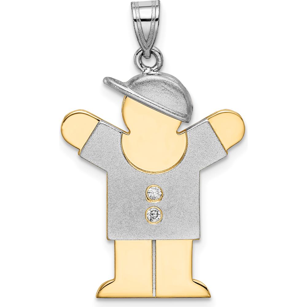 14K Two-Tone Diamond Boy with Hat Pendant - 0.03 Carat Total Diamond Weight by Oro Pregiato