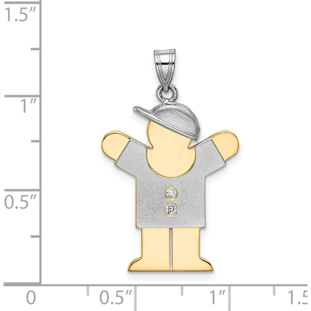 14K Two-Tone Diamond Boy with Hat Pendant - 0.03 Carat Total Diamond Weight by Oro Pregiato