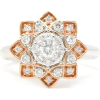 14K Two-Tone Diamond Burst Ring with Halo of Round Diamonds - 0.63 Carat Total Diamond Weight