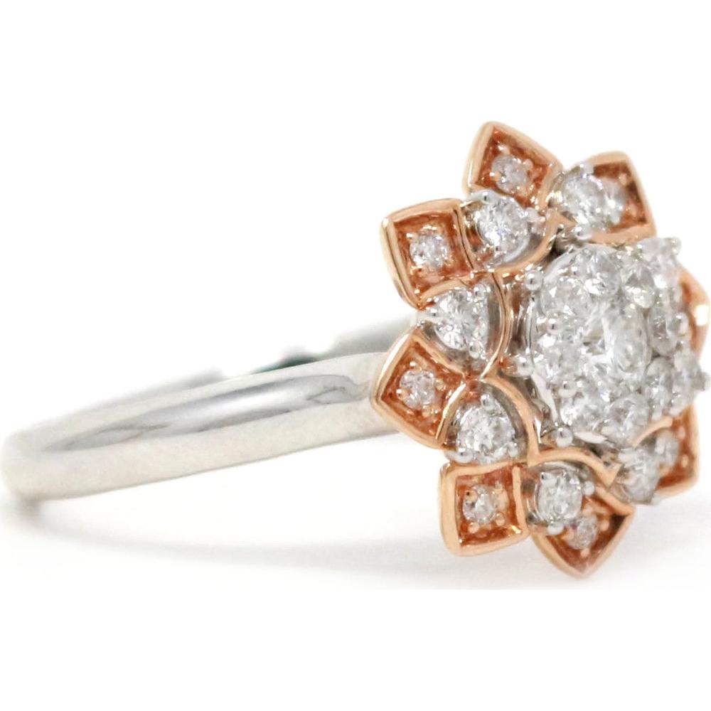 14K Two-Tone Diamond Burst Ring with Halo of Round Diamonds - 0.63 Carat Total Diamond Weight