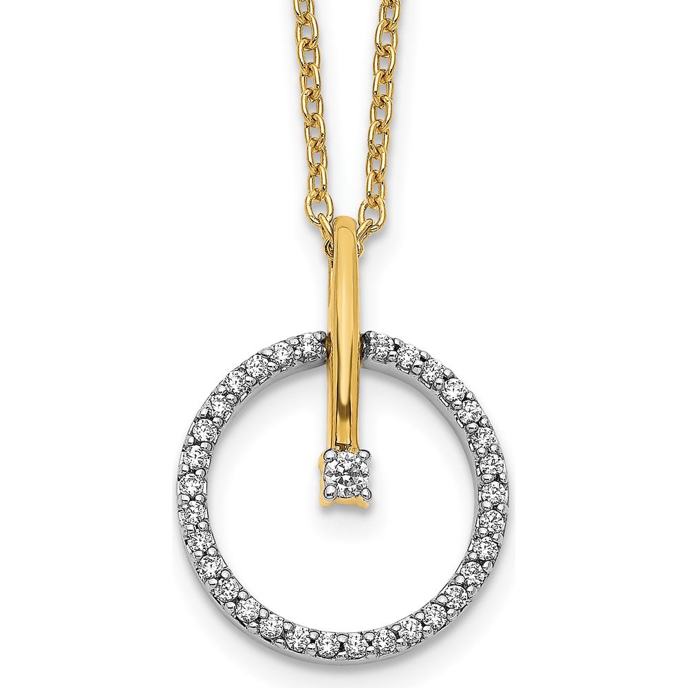 14K Two-Tone Diamond Circle Pendant Necklace with 32 Round Diamonds - 0.05 Carat Total Diamond Weight by Monteluci Fine Jewelry