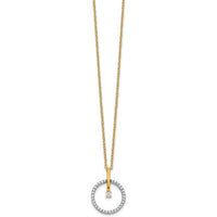 14K Two-Tone Diamond Circle Pendant Necklace with 32 Round Diamonds - 0.05 Carat Total Diamond Weight by Monteluci Fine Jewelry
