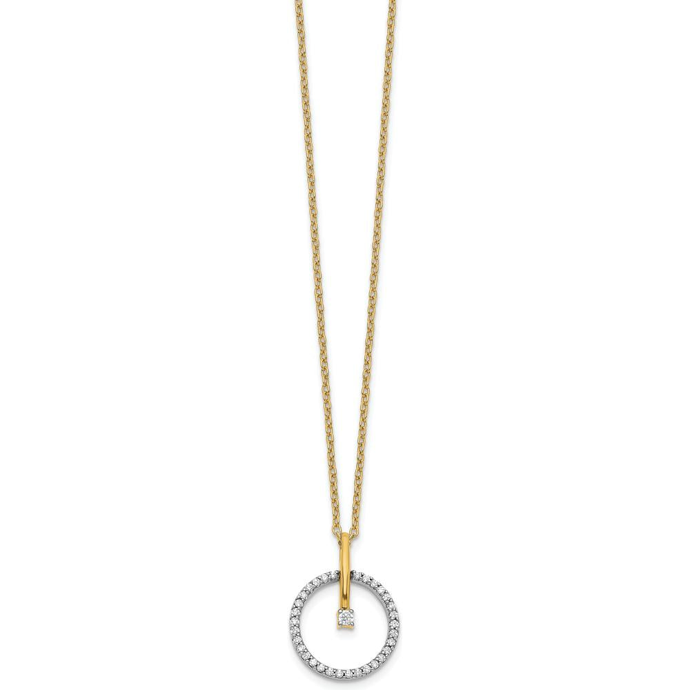 14K Two-Tone Diamond Circle Pendant Necklace with 32 Round Diamonds - 0.05 Carat Total Diamond Weight by Monteluci Fine Jewelry
