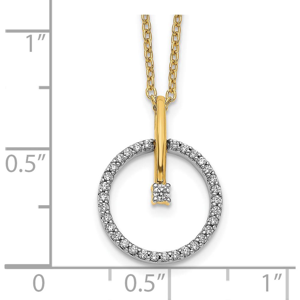 14K Two-Tone Diamond Circle Pendant Necklace with 32 Round Diamonds - 0.05 Carat Total Diamond Weight by Monteluci Fine Jewelry