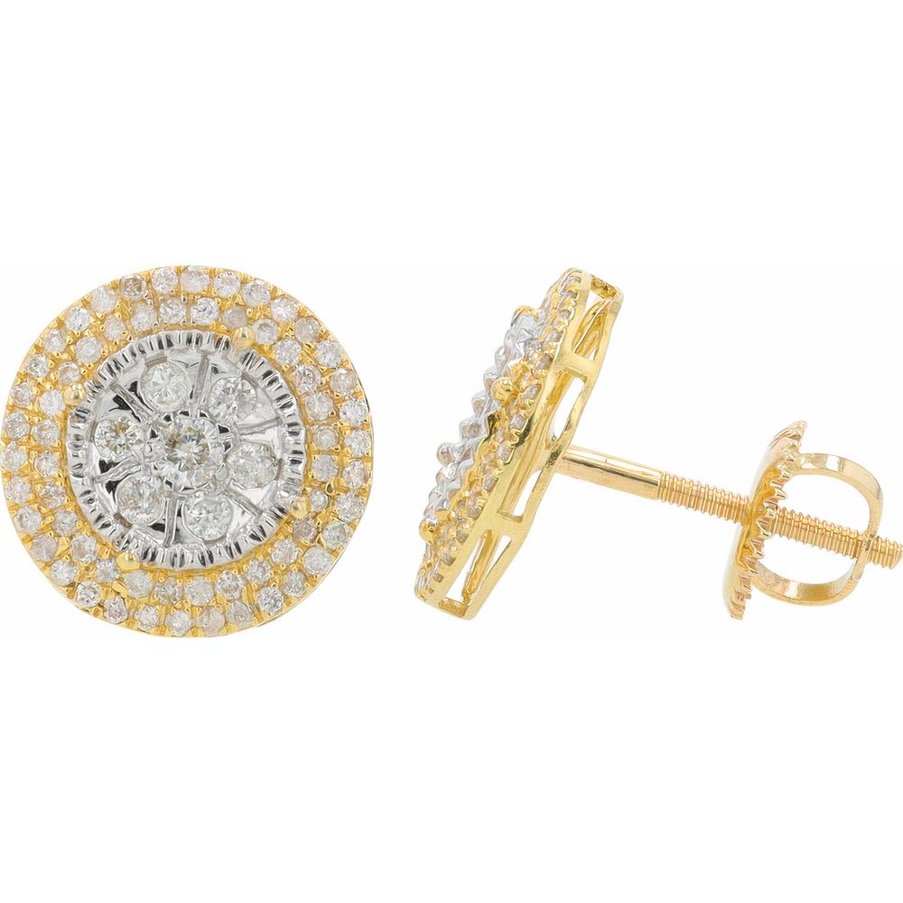 14K Two-Tone Diamond Cluster Stud Earrings - 0.55 Carat Total Diamond Weight