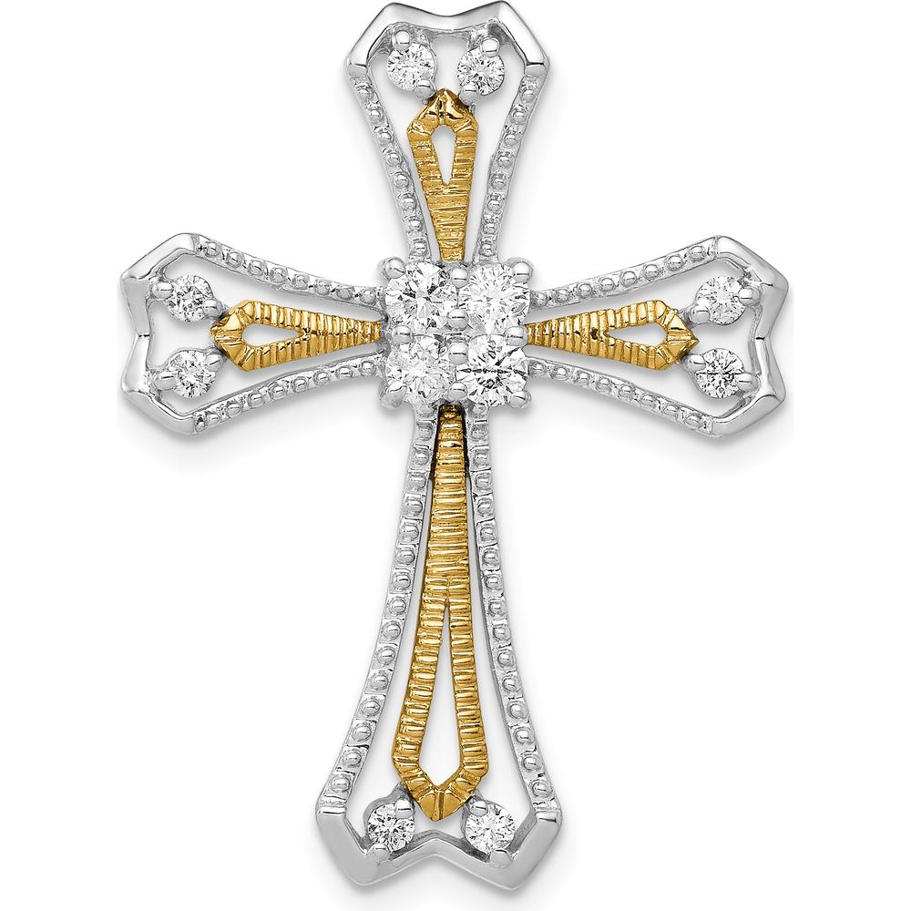 14K Two-Tone Diamond Cross Slide Pendant with Natural Diamonds - 1/3 Carat Total Diamond Weight by Monteluci Fine Jewelry
