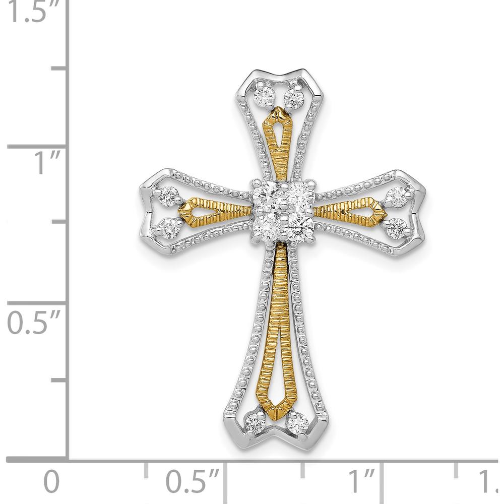 14K Two-Tone Diamond Cross Slide Pendant with Natural Diamonds - 1/3 Carat Total Diamond Weight by Monteluci Fine Jewelry