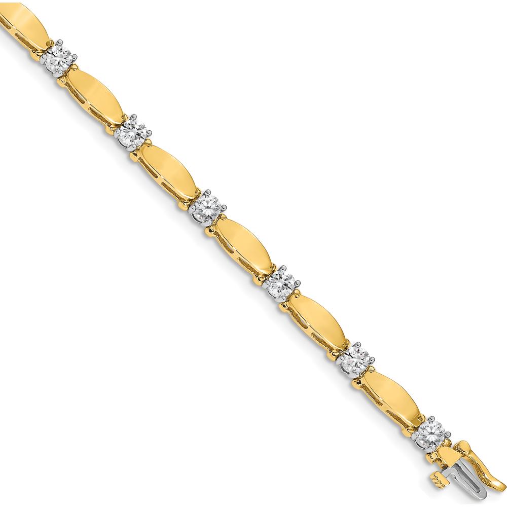 14K Two-Tone Diamond Curved Bar Link 7" Tennis Bracelet with 11 Round Diamonds - 2.75 Carat Total Diamond Weight by Monteluci Fine Jewelry