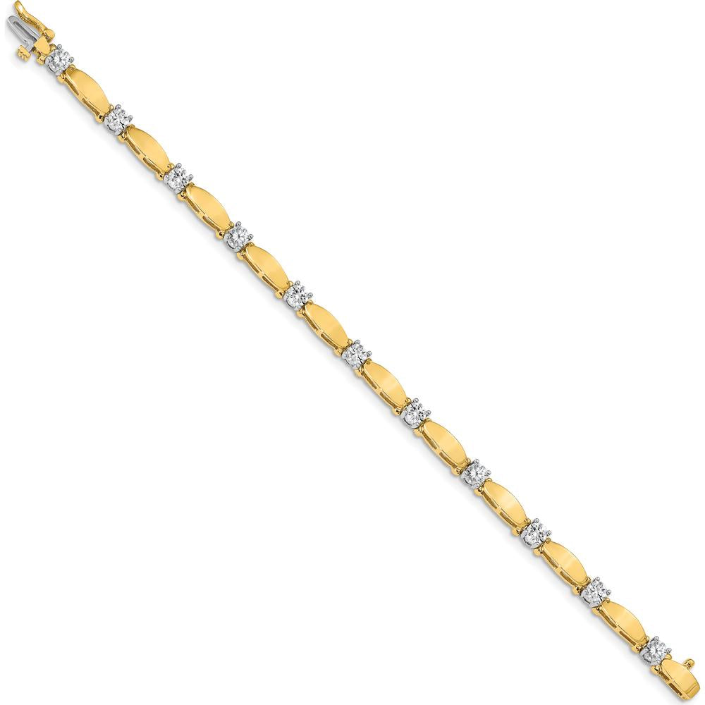 14K Two-Tone Diamond Curved Bar Link 7" Tennis Bracelet with 11 Round Diamonds - 2.75 Carat Total Diamond Weight by Monteluci Fine Jewelry