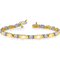14K Two-Tone Diamond Curved Bar Link 7" Tennis Bracelet with 11 Round Diamonds - 2.75 Carat Total Diamond Weight by Monteluci Fine Jewelry