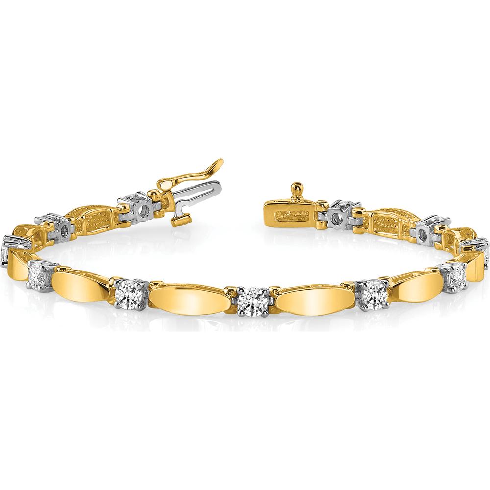 14K Two-Tone Diamond Curved Bar Link 7" Tennis Bracelet with 11 Round Diamonds - 2.75 Carat Total Diamond Weight by Monteluci Fine Jewelry