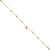 14K Two-Tone Diamond-Cut and Polished Hearts Bracelet with 1" Heart Dangle Extender by Oro Pregiato