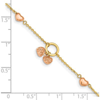 14K Two-Tone Diamond-Cut and Polished Hearts Bracelet with 1" Heart Dangle Extender by Oro Pregiato