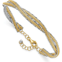 14K Two-Tone Diamond-Cut and Textured Braided Bangle Bracelet with Safety Clasp - 6.7mm Width by Oro Pregiato
