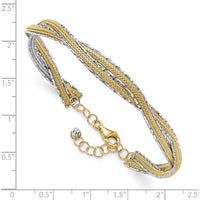 14K Two-Tone Diamond-Cut and Textured Braided Bangle Bracelet with Safety Clasp - 6.7mm Width by Oro Pregiato