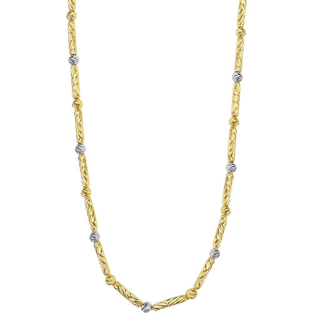 14K Two-Tone Diamond-Cut Bead & Bar Bracelet - 7.25" by Orozza Fine Jewelry