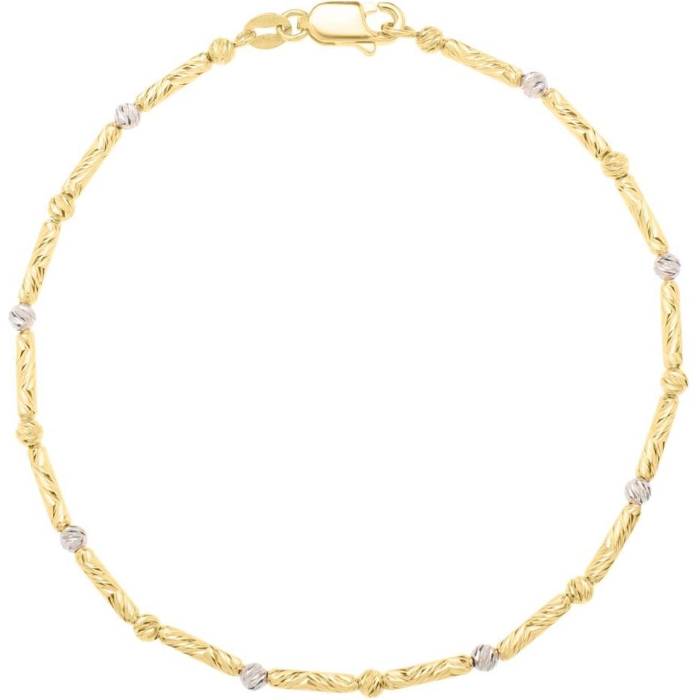 14K Two-Tone Diamond-Cut Bead & Bar Bracelet - 7.25" by Orozza Fine Jewelry