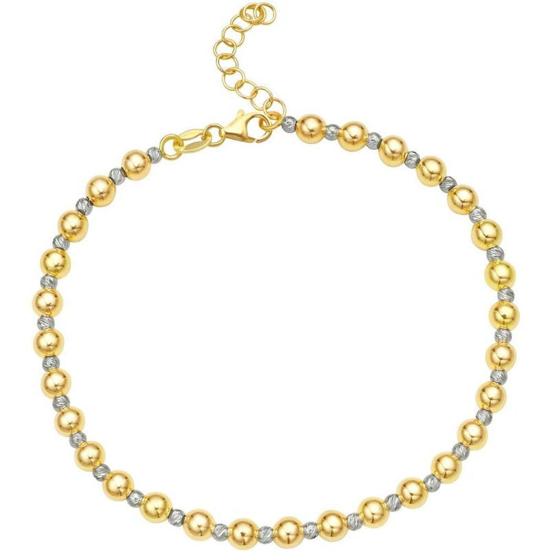 14k Yellow Gold Over 925 Sterling Silver Diamond Cut Bead Chain Necklace – 7 To 36 Inch, USA Made