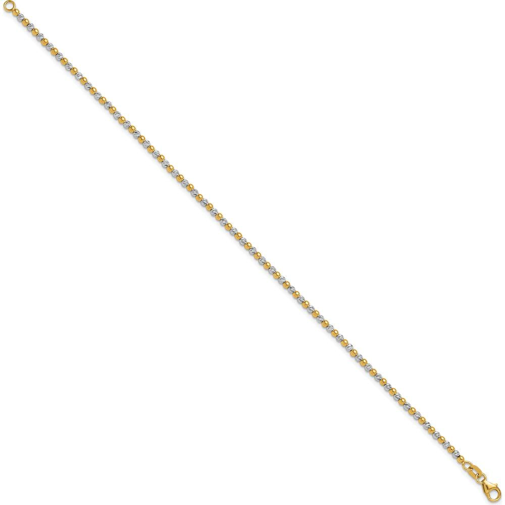 14K Two-Tone Diamond-cut Beaded 7.5" Bracelet - Polished Gold, Lobster Clasp by Oro Pregiato