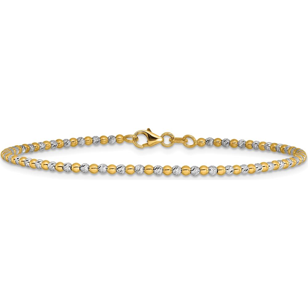 14K Two-Tone Diamond-cut Beaded 7.5" Bracelet - Polished Gold, Lobster Clasp by Oro Pregiato
