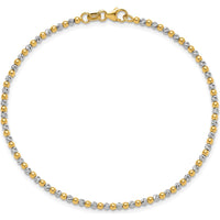 14K Two-Tone Diamond-cut Beaded 7.5" Bracelet - Polished Gold, Lobster Clasp by Oro Pregiato