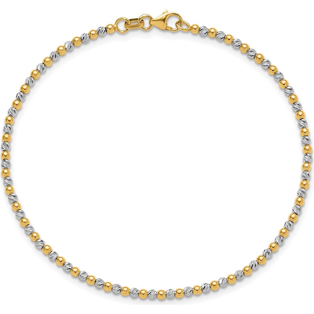 14K Two-Tone Diamond-cut Beaded 7.5" Bracelet - Polished Gold, Lobster Clasp by Oro Pregiato