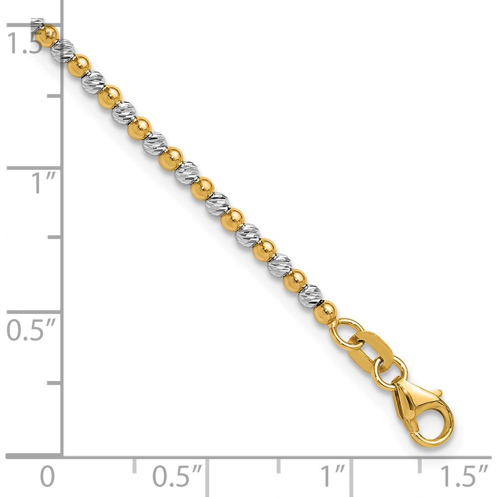 14K Two-Tone Diamond-cut Beaded 7.5" Bracelet - Polished Gold, Lobster Clasp by Oro Pregiato