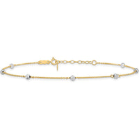 14K Two-Tone Diamond-cut Beads 7-Station 9" Plus 1" Extender Anklet