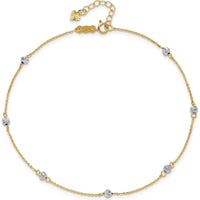 14K Two-Tone Diamond-cut Beads 7-Station 9" Plus 1" Extender Anklet