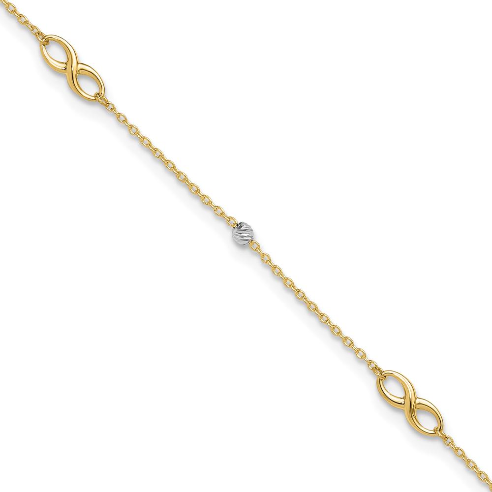 14K Two-Tone Diamond-Cut Beads and Infinity 10" Plus 1" Extender Anklet