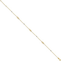 14K Two-Tone Diamond-Cut Beads and Infinity 10" Plus 1" Extender Anklet