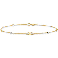 14K Two-Tone Diamond-Cut Beads and Infinity 10" Plus 1" Extender Anklet