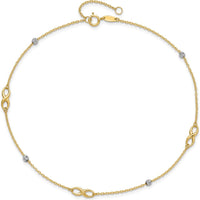 14K Two-Tone Diamond-Cut Beads and Infinity 10" Plus 1" Extender Anklet
