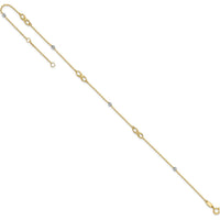 14K Two-Tone Diamond-Cut Beads and Infinity 10" Plus 1" Extender Anklet