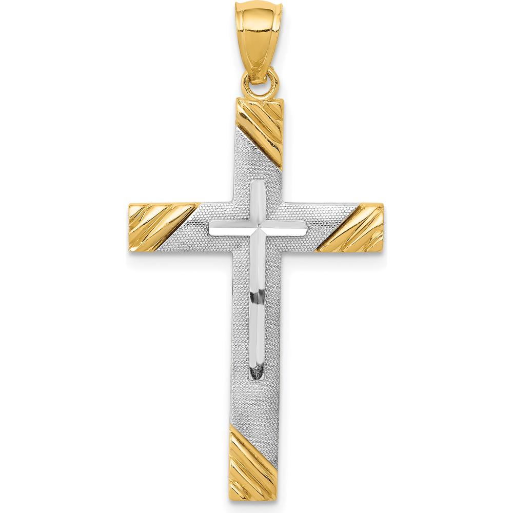 14K Two-Tone Diamond-Cut Cross Pendant - 38mm Length, 19mm Width by Oro Pregiato