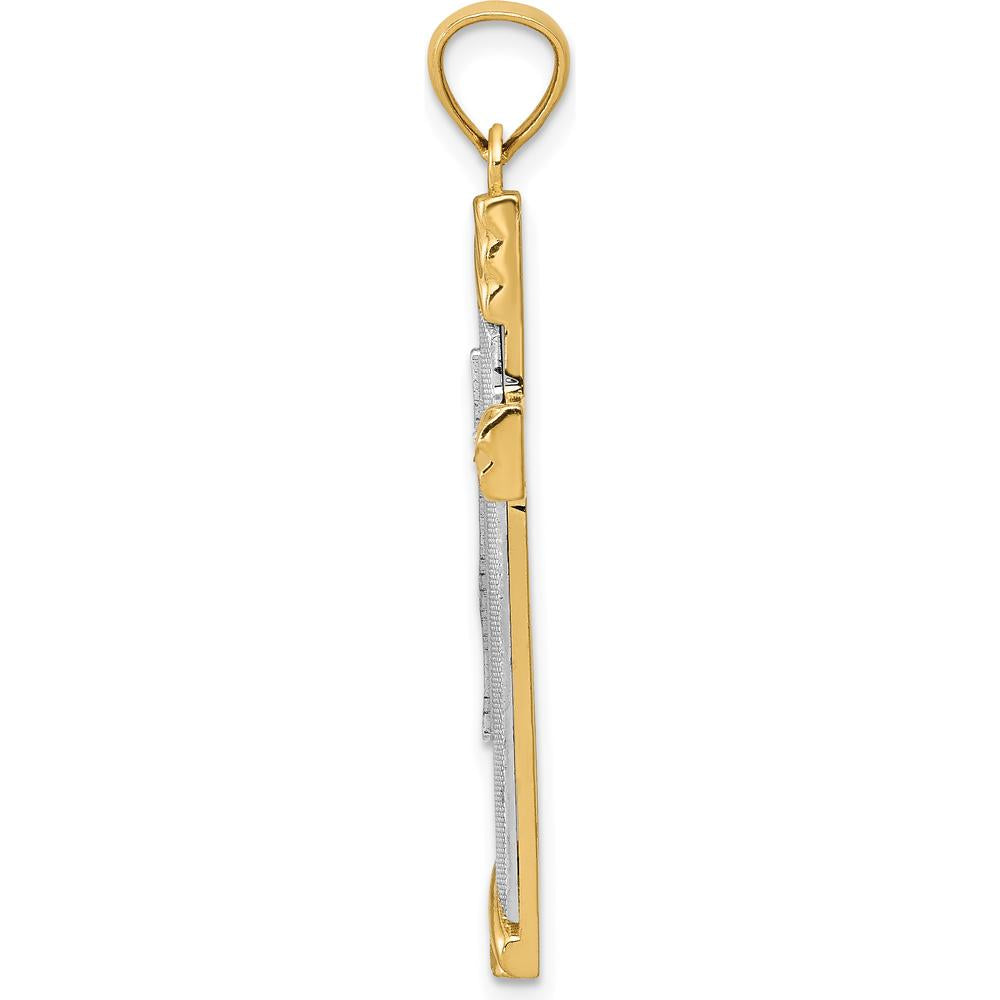 14K Two-Tone Diamond-Cut Cross Pendant - 38mm Length, 19mm Width by Oro Pregiato