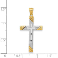 14K Two-Tone Diamond-Cut Cross Pendant - 38mm Length, 19mm Width by Oro Pregiato