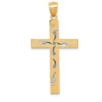 14K Two-Tone Diamond-Cut Cross Pendant - 38mm Length, 19mm Width by Oro Pregiato