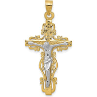 14K Two-Tone Diamond-cut Crucifix Pendant - 46mm Length by Oro Pregiato