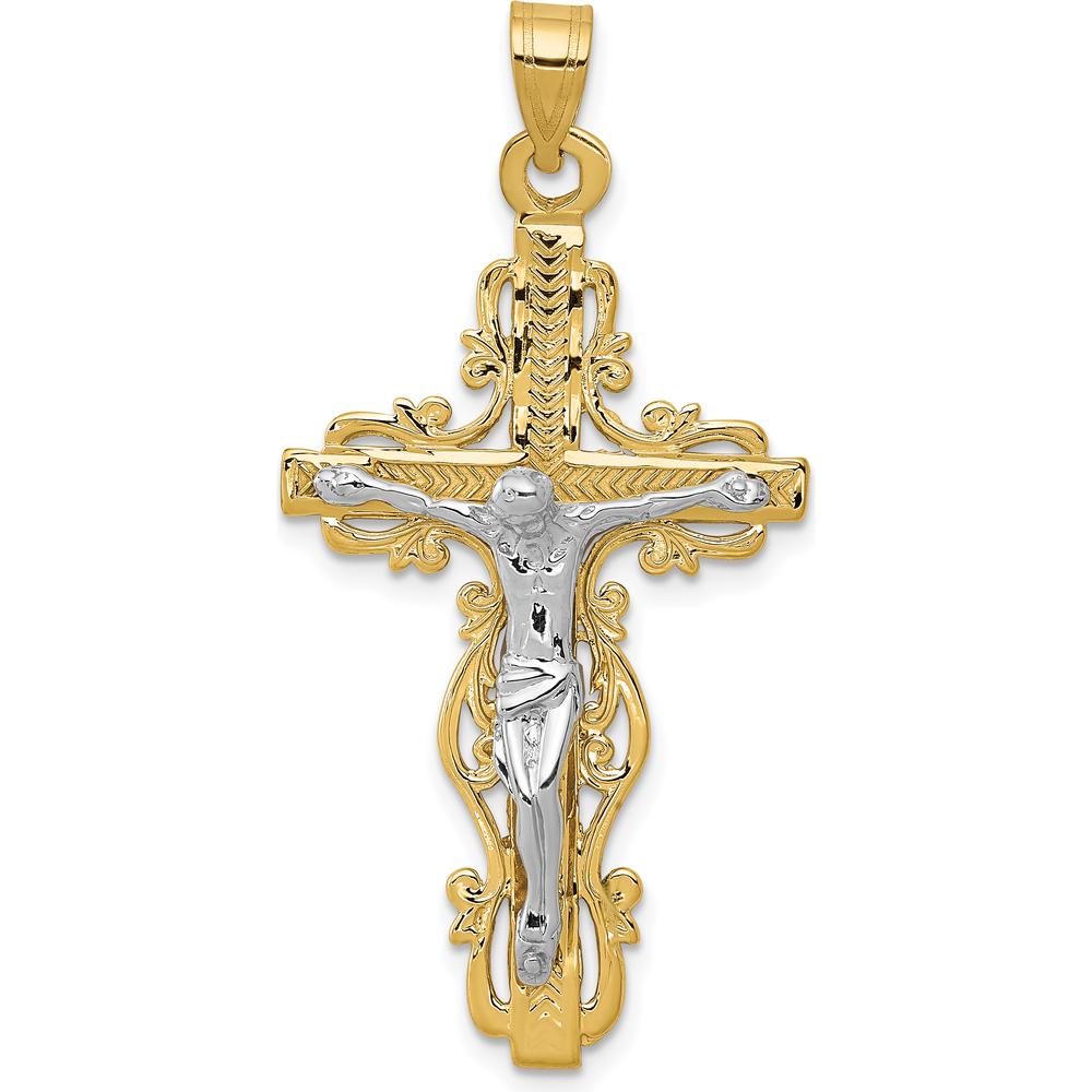 14K Two-Tone Diamond-cut Crucifix Pendant - 46mm Length by Oro Pregiato