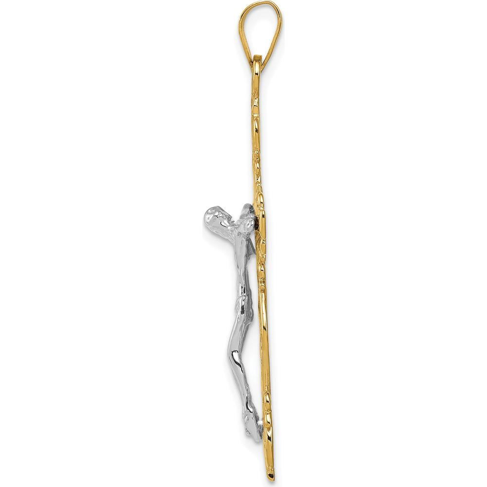 14K Two-Tone Diamond-cut Crucifix Pendant - 46mm Length by Oro Pregiato