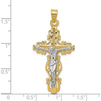 14K Two-Tone Diamond-cut Crucifix Pendant - 46mm Length by Oro Pregiato