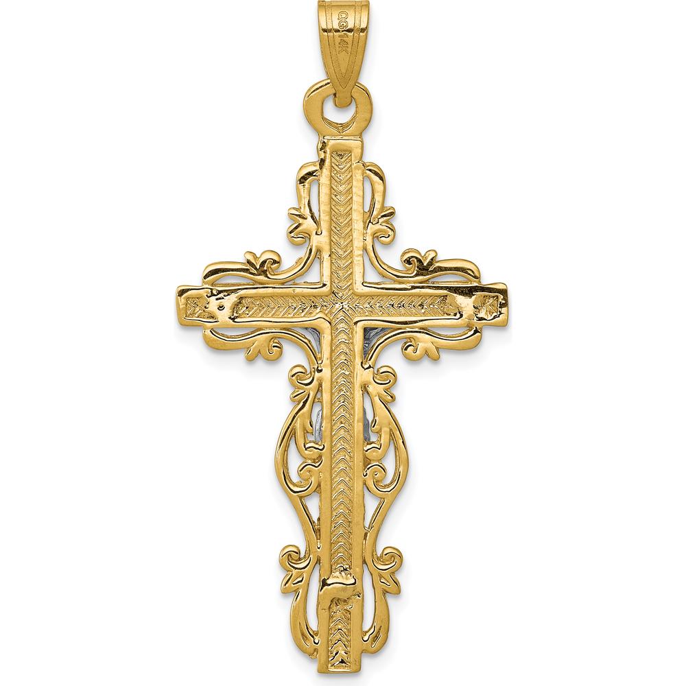 14K Two-Tone Diamond-cut Crucifix Pendant - 46mm Length by Oro Pregiato