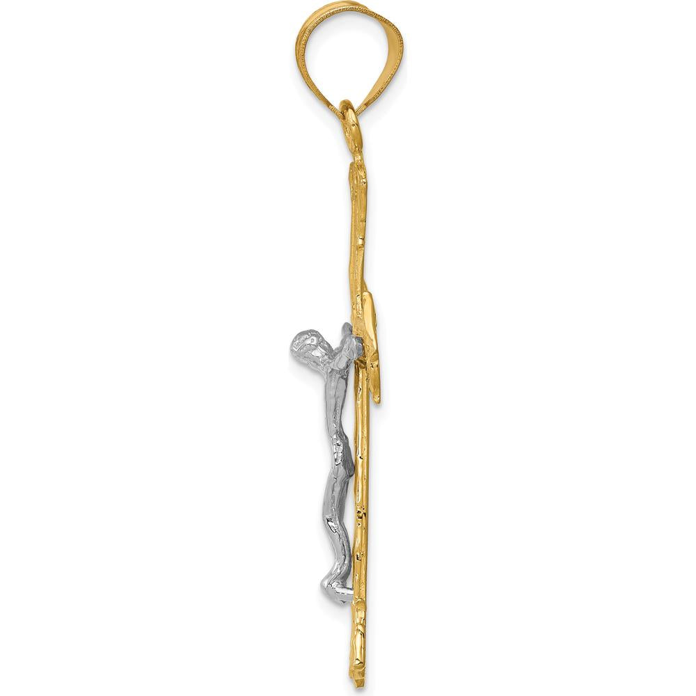 14K Two-Tone Diamond-cut Crucifix Pendant - 50mm Length by Oro Pregiato