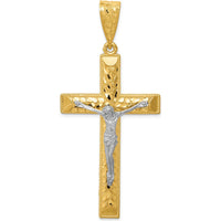 14K Two-Tone Diamond-Cut Crucifix Pendant - Solid Gold Faith Pendant with Polished Finish by Oro Pregiato
